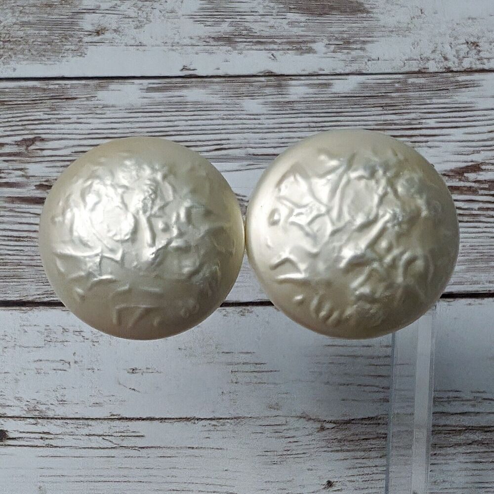 Vintage Mavella Clip On Earrings Very Large Domed Cream 1.25"